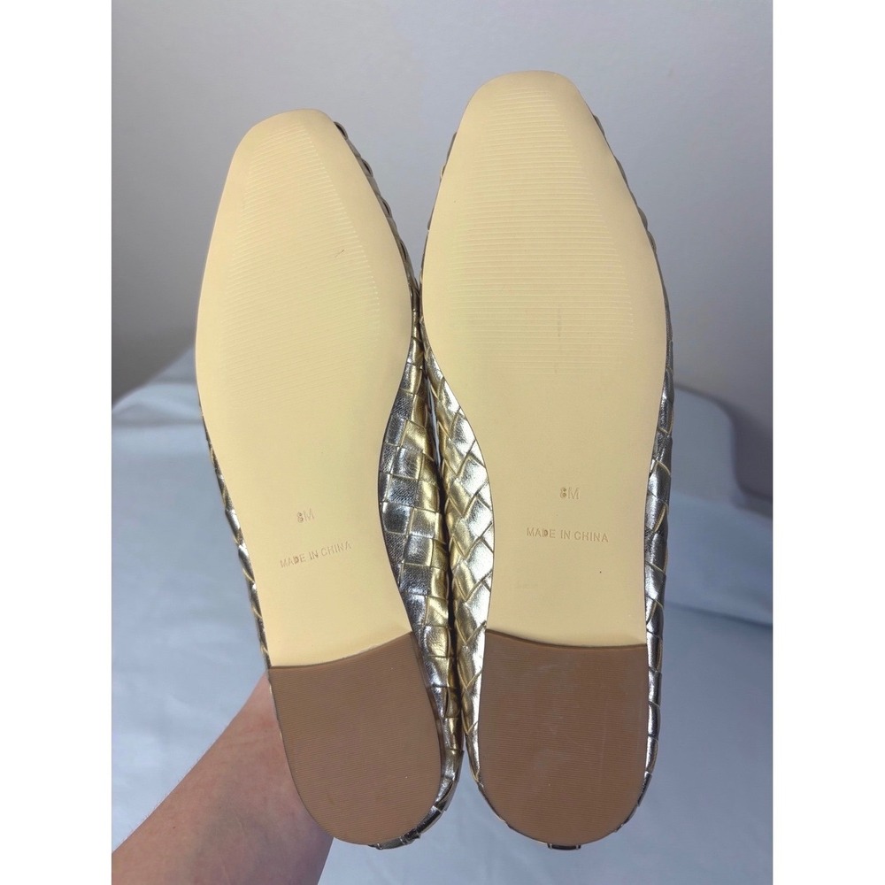 NEW Talbots Shiny Gold Braided Square Toe Slip On Flats Size 8 Balletcore Chic - Picture 6 of 6
